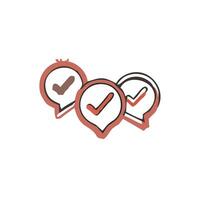 a red and white icon with a check mark and a tick vector