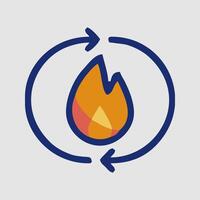 a fire is shown in a circle with arrows pointing to it vector