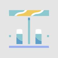 a blue and yellow sign with two bottles of water vector