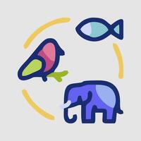 an elephant, fish and bird are in a circle vector