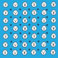 white head dog and paw as a pattern with blue background vector