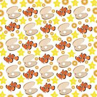 cute clown fish, shellfish with fruit as a pattern background vector