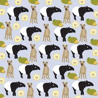 pattern hyena, tapir with fruit as a background vector