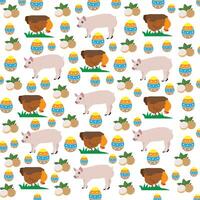 pattern chicken, pig with egg and fruit as a background vector