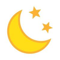 Yellow crescent moon with stars icon on white background. Night icon. Crescent moon icon. vector