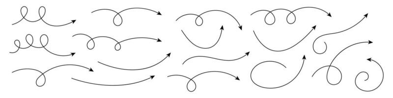 Collection of curved arrows. Set simple curved hand drawn arrows. Collection of pointers. vector