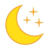 Yellow crescent moon with stars icon on white background. Night icon. Crescent moon icon. vector
