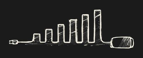 A hand drawn illustration depicting a mouse that creates an ascending graph from left to right vector
