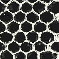 A grungy, hand-drawn honeycomb pattern in black and white, seamless pattern vector