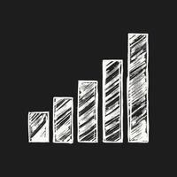 A hand drawn bar graph illustration in black and white, with the bars progressively increasing in height from left to right vector