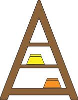 A triangle shaped shelf with two bowls on it vector