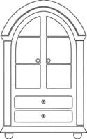 A cabinet with two doors and drawers coloring page vector