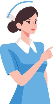 Woman nurse hand pointing flat art illustration