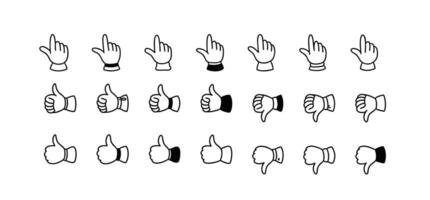 Cute line doodle like, dislike and choose icon set. Humb up hand. Mouse cursor. Good and bad experience, positive and negative feedback, recommend button, social media symbol vector
