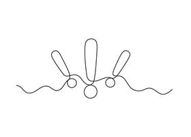 Exclamation mark, one line continuous drawing. Simple minimalism design style, linear background with exclamation sign. Warning, attention, danger, risk image message. outline illustration vector