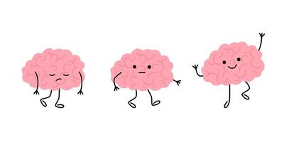 Level energy brain of person from low tired in full happy, cartoon character. Brain with low charge, lack energy and power with high energy. Strain, burnout illustration vector