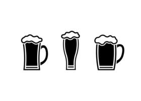 Beer in glass mug, pint alcohol with foam, black empty icon set. Cold relax drink on holiday, in bar. Minimal simple design illustration vector
