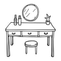 Dressing table with mirror. Hand drawn illustration in doodle style. vector