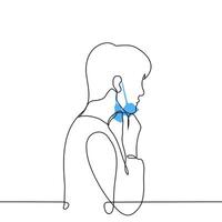 man pulling mask off face - one line art . catch your breath concept, end of lockdown vector