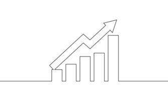 Continuous line drawing of graph icon business. Arrow up, bar chart, object one line, single line art, illustration vector