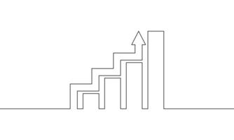 Continuous line drawing of increasing graph. Arrow up icon. Business growth. Bar chart outline. Object one line, single line art, illustration vector
