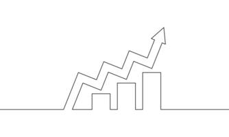 Continuous line drawing of growth graph. Arrow up. Business growth. Bar chart. Icon, outline, object one line, single line art, illustration vector