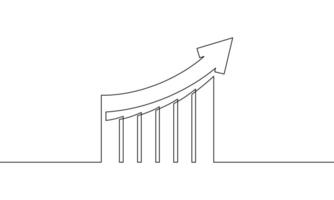 Continuous line drawing of graph icon. arrow up. Increase bar chart. Business growth. Object one line, single line art, illustration vector