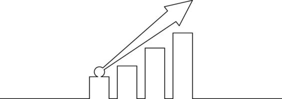 Continuous line drawing of graph with arrow. Business growth icon in illustration . Single line art of bar chart. Object one line of increasing arrow up vector