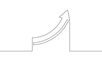 Continuous line drawing of chart and graph. Arrow up. Business growth. Bar icon. Object one line, single line art, illustration vector