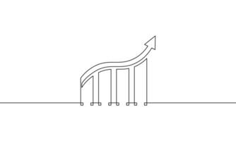 Continuous one line drawing of graph icon. Illustration of business growth. Single line art of increasing arrow up. Bar chart sign symbol vector