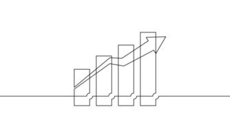 Continuous line drawing of graph with increasing arrow up arrow. Illustration of business growth icon flat. Single line art of bar chart. Object one line of sign symbol vector