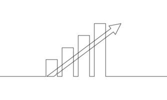 Continuous line drawing of graph business icon. bar chart, growth up, increase arrow, one line, single line art, illustration vector