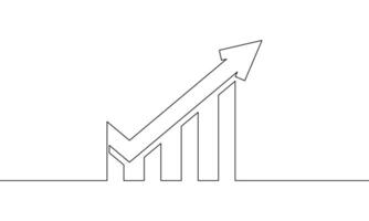 Continuous line drawing of graph icon business. Growth graph design. Increasing arrow. Bar chart, object one line, single line art, illustration vector