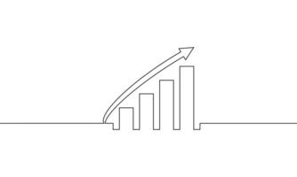 Continuous line drawing of graph. Arrow up, business growth icon, bar chart. Object one line, single line art, illustration vector