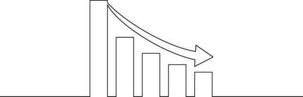 Continuous line drawing of graph business icon. Chart loss schedule, arrow down. Bar, growth, object one, single art, illustration vector
