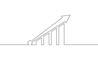 Continuous line drawing of arrow up with graph. Illustration of bar chart. Increasing arrow up in single line art. object one line of business growth icon flat. sign symbol vector