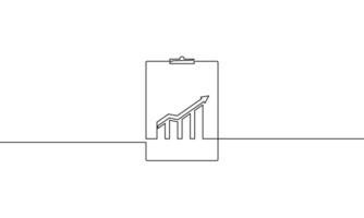 Continuous one line drawing of clipboard with graph. Illustration of increasing arrow up. Business growth icon. Single line art of bar chart vector
