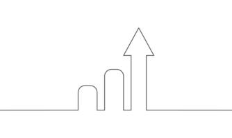 Continuous line drawing of incrasing arrow. Business growth. Bar chart icon. Arrow up outline. Object one line, single line art, illustration vector