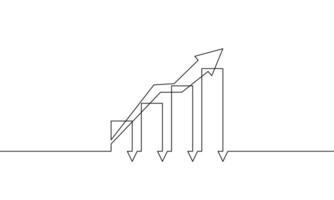 Continuous line drawing of graph with arrow up. Bar chart increasing arrow in illustration . Single line art of business growth icon. Object one line of sign symbol vector