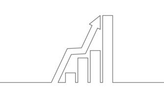 Continuous line drawing of growth chart. Increasing arrow up. Graph icon business. Bar chart outline. Object one line, single line art, illustration vector