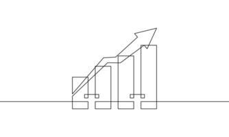 Illustration of graph. Continuous line drawing of increasing arrow up with bar chart. Single line art of business growth. Object one line of flat icon sign symbol vector