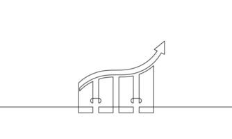 Continuous one line drawing of bar chart with increasing arrow. Illustration of graph icon. Single line art of business growth sign symbol vector