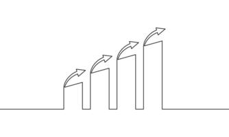 Continuous line drawing of growth arrow. Graph icon. Arrow up. Bar chart. Business growth. Object one line, single line art, illustration vector