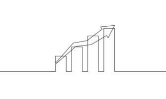 Continuous line drawing of graph with arrow up. Hand drawn of bar chart. Business growth icon sign symbol. Single line art of increasing arrow vector