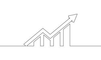 Continuous line drawing of graph. Increase arrow. Business growth. Bar chart. Arrow up icon. Object one line, single line art, illustration vector