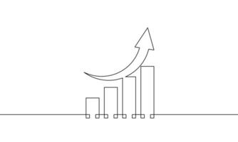 Continuous line drawing of graph with arrow. Illustration of business growth. Single line art of increasing arrow up sign symbol. Object one line of bar chart icon vector