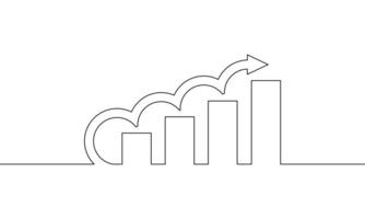 Continuous line drawing of graph business icon. Arrow up, Bar chart, growth graph outline, object one line, single line art, illustration vector
