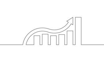 Continuous line drawing of increasing graph. Arrow up. Bar chart icon outline. Business growth. Object one line, single line art, illustration vector