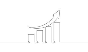 Graph with arrow icon in continuous line drawing. Illustration of bar chart. Single line art of business growth. Object one line of increasing arrow up vector