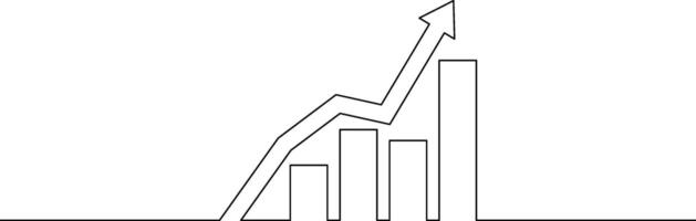 Continuous line drawing of graph business icon. Business growth, bar chart, arrow up. object one line, single line art, illustration vector